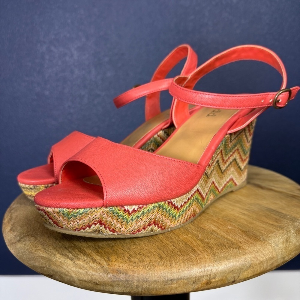 Mudd "Bailey" Coral Wedge Sandals, Size 9.5